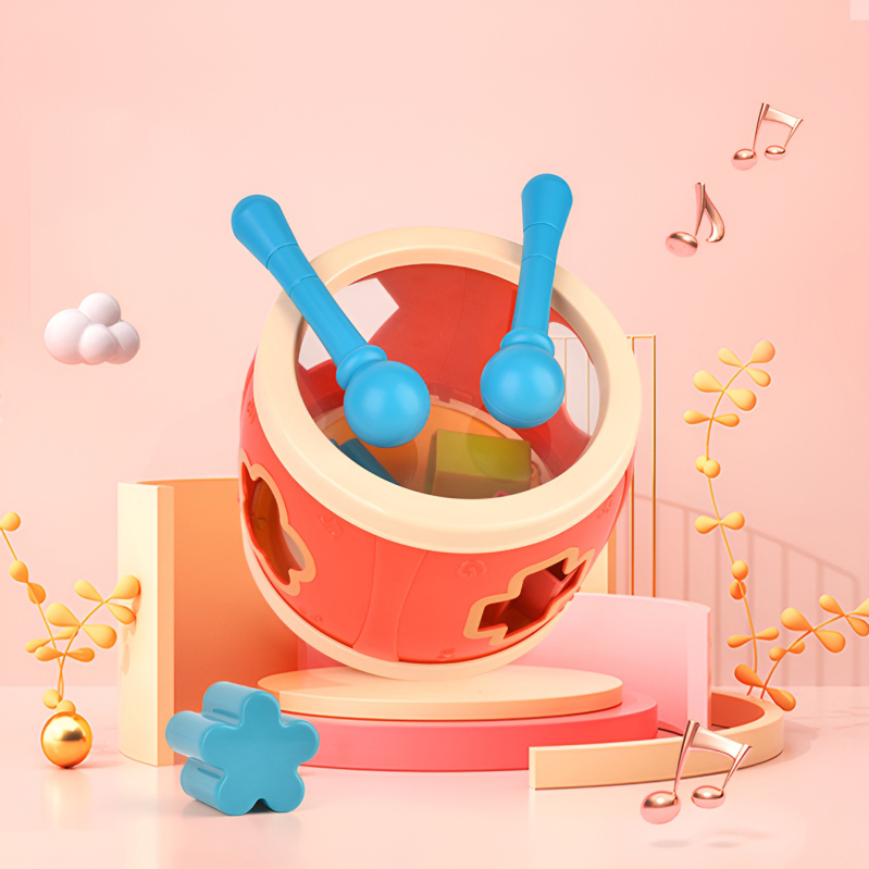 Baba kézi dob kétoldalas tárolóval – multifunkcionális oktató eszköz korai fejlesztéshez, ABS anyag