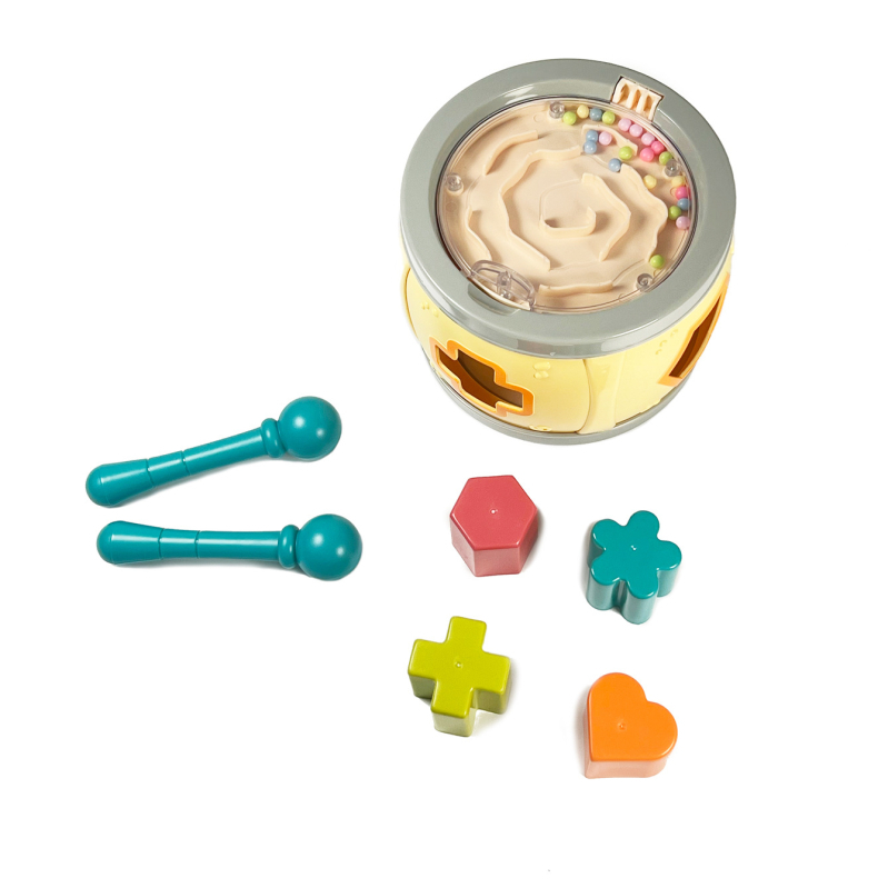 Baba kézi dob kétoldalas tárolóval – multifunkcionális oktató eszköz korai fejlesztéshez, ABS anyag