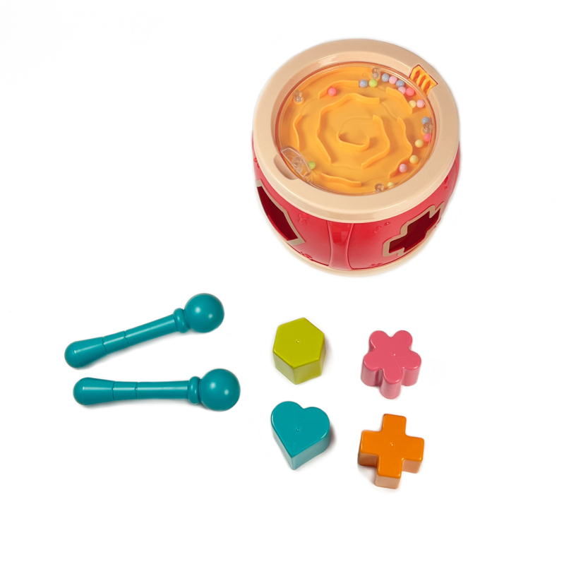 Baba kézi dob kétoldalas tárolóval – multifunkcionális oktató eszköz korai fejlesztéshez, ABS anyag