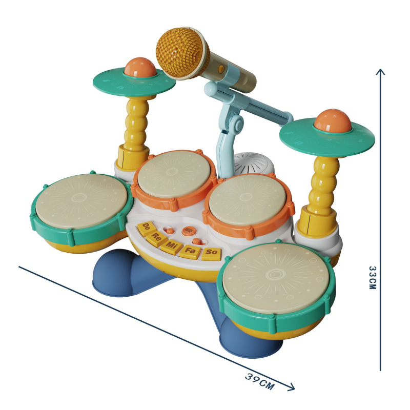 Gyerekeknek szóló dob-szett – műanyag, elektromos ütőhangszer kezdőknek, 0–3 évesek, korai oktatás