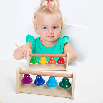 Instrument de percuție din lemn pentru copii, în stil Orff, cu ceas muzical și clopoței cu opt note, pentru copii 4–6 ani