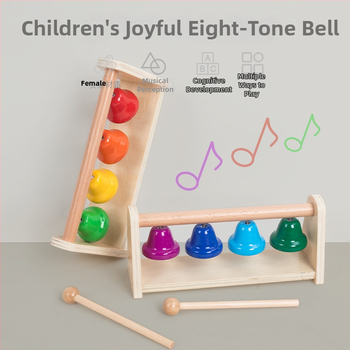 Instrument de percuție din lemn pentru copii, în stil Orff, cu ceas muzical și clopoței cu opt note, pentru copii 4–6 ani