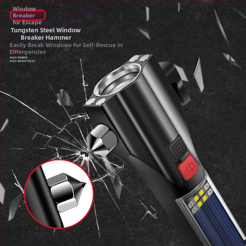 Ciocan auto multifuncțional cu lanternă solară – salvare, spargerea geamului, alarmă • OUDEW • aliaj de aluminiu • Zhejiang • 250 g