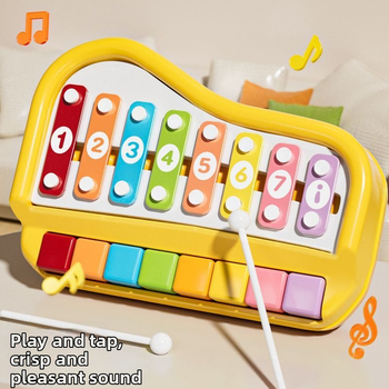 Xilofon din plastic cu opt taste pentru copii, jucărie educativă muzicală două în unu, pentru vârsta 4–6 ani