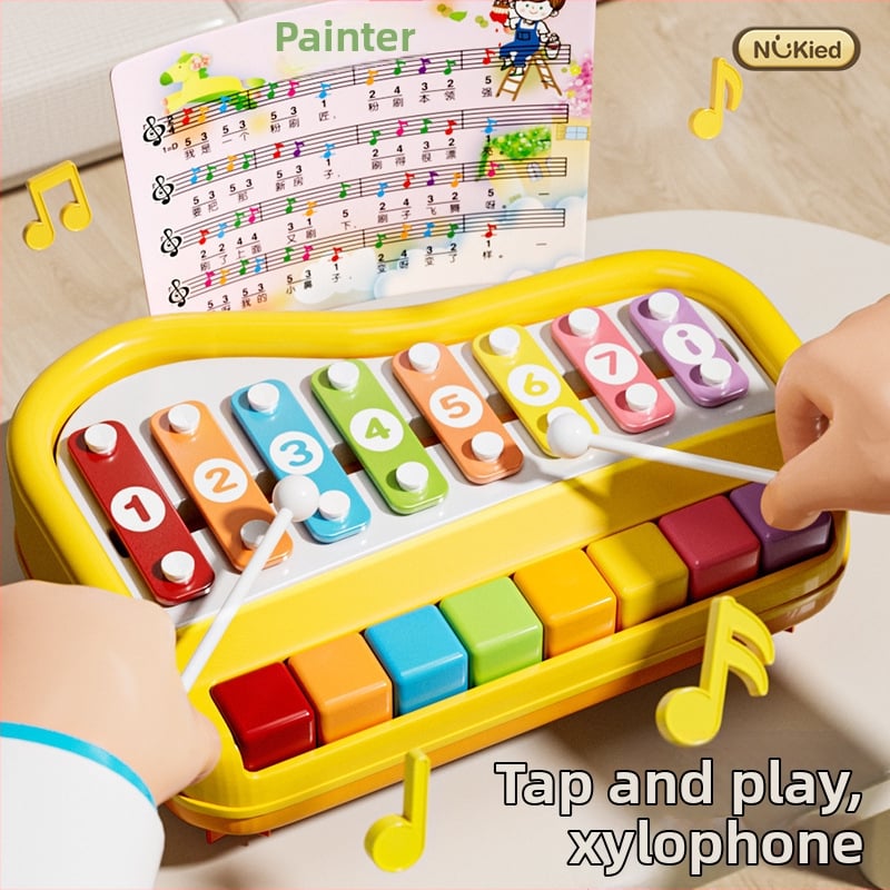 Xilofon din plastic cu opt taste pentru copii, jucărie educativă muzicală două în unu, pentru vârsta 4–6 ani