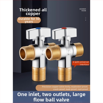 Supapă unghiulară din alamă, debit mare, trei căi, ieșire duală cald/rece, intrare 1 ieșire 2, certificat CE