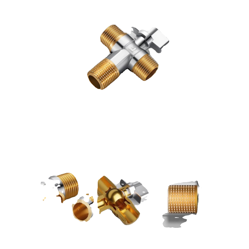 Supapă unghiulară din alamă, debit mare, trei căi, ieșire duală cald/rece, intrare 1 ieșire 2, certificat CE