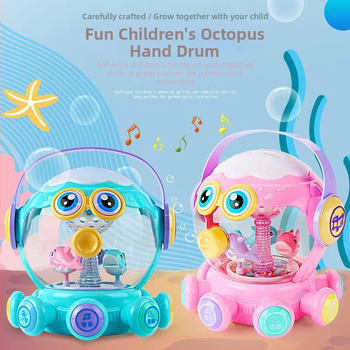 Jucărie interactivă cu caracatiță-puzle, tobă, lumini și muzică – din plastic, pentru copii 4–6 ani – dezvoltă emoțional și cognitiv, coordonarea mână-ochi și auzul; ambalaj într-o cutie colorată