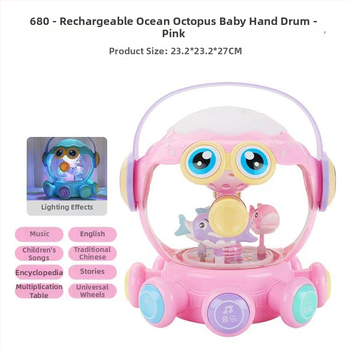 Jucărie interactivă cu caracatiță-puzle, tobă, lumini și muzică – din plastic, pentru copii 4–6 ani – dezvoltă emoțional și cognitiv, coordonarea mână-ochi și auzul; ambalaj într-o cutie colorată