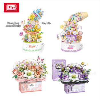 Loz 1951-54 Set de blocuri pentru coș cu flori – peste 800 de piese ABS, DIY buchet cu cutie muzicală, pentru vârsta 14+