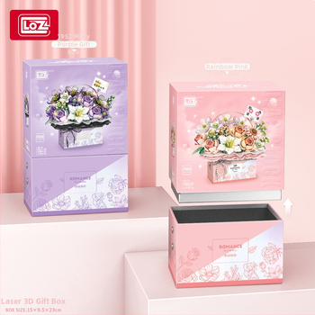 Loz 1951-54 Set de blocuri pentru coș cu flori – peste 800 de piese ABS, DIY buchet cu cutie muzicală, pentru vârsta 14+