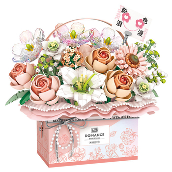 Loz 1951-54 Set de blocuri pentru coș cu flori – peste 800 de piese ABS, DIY buchet cu cutie muzicală, pentru vârsta 14+