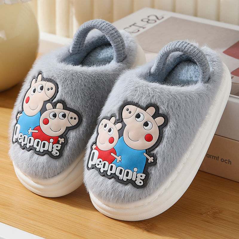 Dječje pamučne papuče za bebe 1–3 godine, uzorak s crtanim životinjama, unutarnje, protuklizna podstava, zima, gornji dio od pamuka, gumena podstava