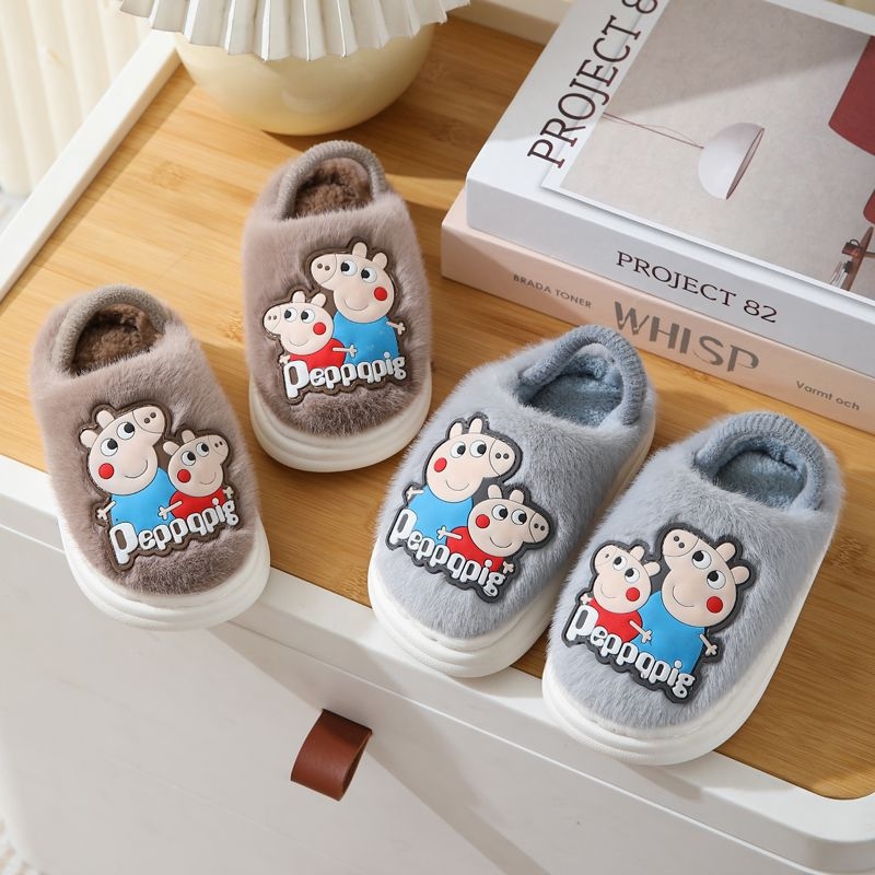 Dječje pamučne papuče za bebe 1–3 godine, uzorak s crtanim životinjama, unutarnje, protuklizna podstava, zima, gornji dio od pamuka, gumena podstava