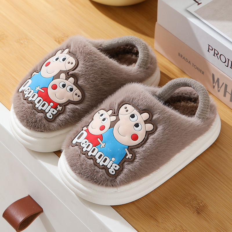 Dječje pamučne papuče za bebe 1–3 godine, uzorak s crtanim životinjama, unutarnje, protuklizna podstava, zima, gornji dio od pamuka, gumena podstava
