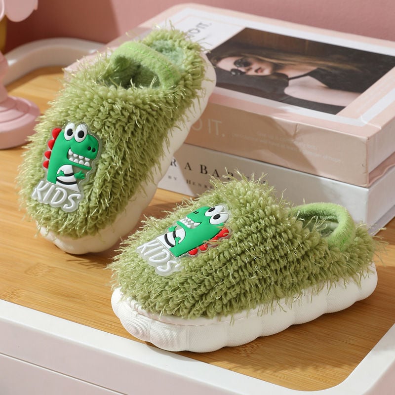 Dječje pamučne papuče za bebe 1–3 godine, uzorak s crtanim životinjama, unutarnje, protuklizna podstava, zima, gornji dio od pamuka, gumena podstava
