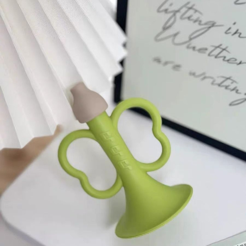 Unique élelmiszer-minőségű szilikon baba-trumpet játék, rágásra és fújásra, 3 hangszeres zenei játék 0–3 éveseknek