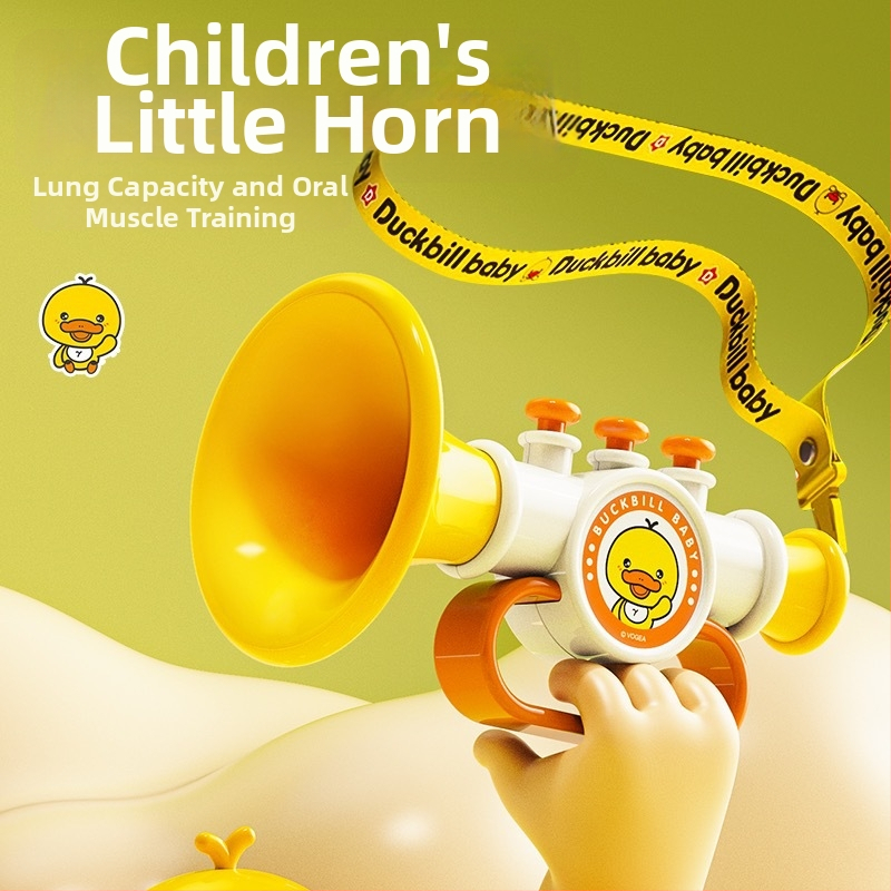 Mini trompetă-jucărie pentru bebeluși, cu rață galbenă – ABS, marcă Zhen Chao, pentru vârsta 0–3 ani, origine China