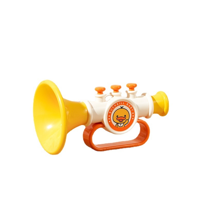Mini trompetă-jucărie pentru bebeluși, cu rață galbenă – ABS, marcă Zhen Chao, pentru vârsta 0–3 ani, origine China