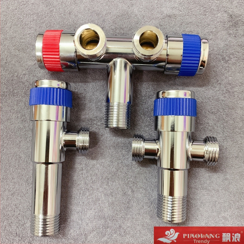 Supapă triunghiulară electroplacată din oțel inoxidabil pentru apă caldă și rece, 1 intrare, 2 ieșiri, supapă de întrerupere pentru boiler, CHOFOO/Qianfeng, stil Light Luxury