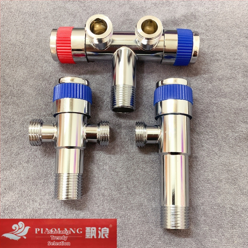 Supapă triunghiulară electroplacată din oțel inoxidabil pentru apă caldă și rece, 1 intrare, 2 ieșiri, supapă de întrerupere pentru boiler, CHOFOO/Qianfeng, stil Light Luxury