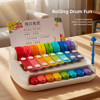 Xilofon cu opt tonuri, jucărie muzicală manuală pentru sugari și copii mici, instrument muzical 3 în 1 din plastic