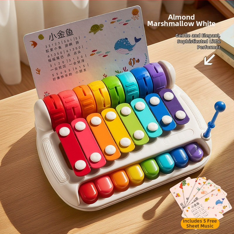 Xilofon cu opt tonuri, jucărie muzicală manuală pentru sugari și copii mici, instrument muzical 3 în 1 din plastic