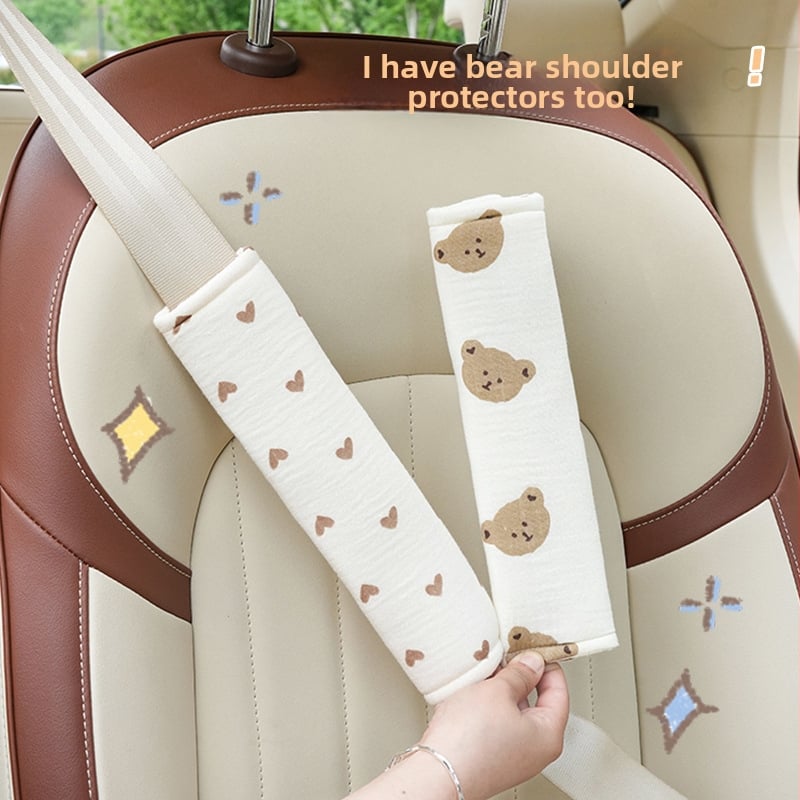 Padă pentru umărul curelei de siguranță auto, design ursuleț și iepuraș, din bumbac, greutate 25 g, imprimare logo disponibil, personalizabil