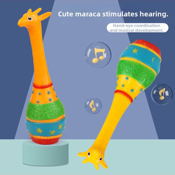 Jucărie de zornăit în formă de girafă pentru copii — instrument de percuție pentru educație timpurie; din plastic; stimulează auzul și coordonarea mână-ochi.