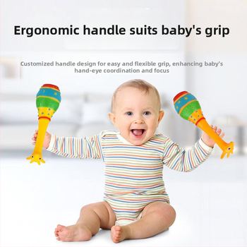 Jucărie de zornăit în formă de girafă pentru copii — instrument de percuție pentru educație timpurie; din plastic; stimulează auzul și coordonarea mână-ochi.