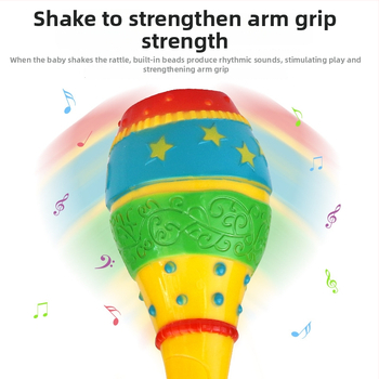 Jucărie de zornăit în formă de girafă pentru copii — instrument de percuție pentru educație timpurie; din plastic; stimulează auzul și coordonarea mână-ochi.