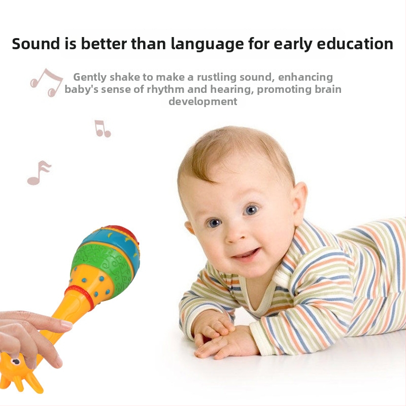 Jucărie de zornăit în formă de girafă pentru copii — instrument de percuție pentru educație timpurie; din plastic; stimulează auzul și coordonarea mână-ochi.