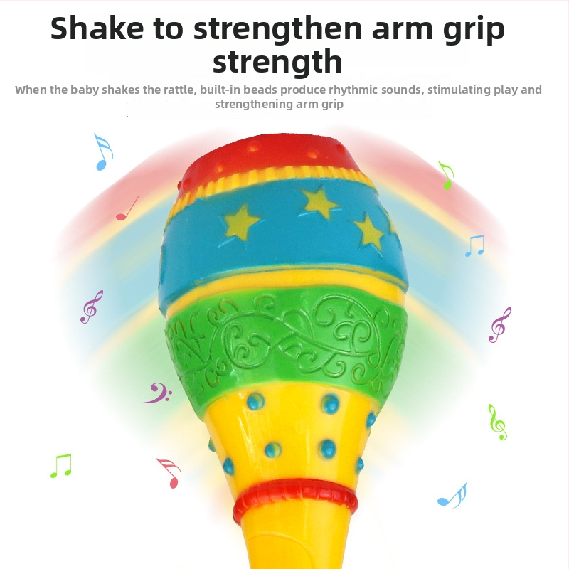 Jucărie de zornăit în formă de girafă pentru copii — instrument de percuție pentru educație timpurie; din plastic; stimulează auzul și coordonarea mână-ochi.