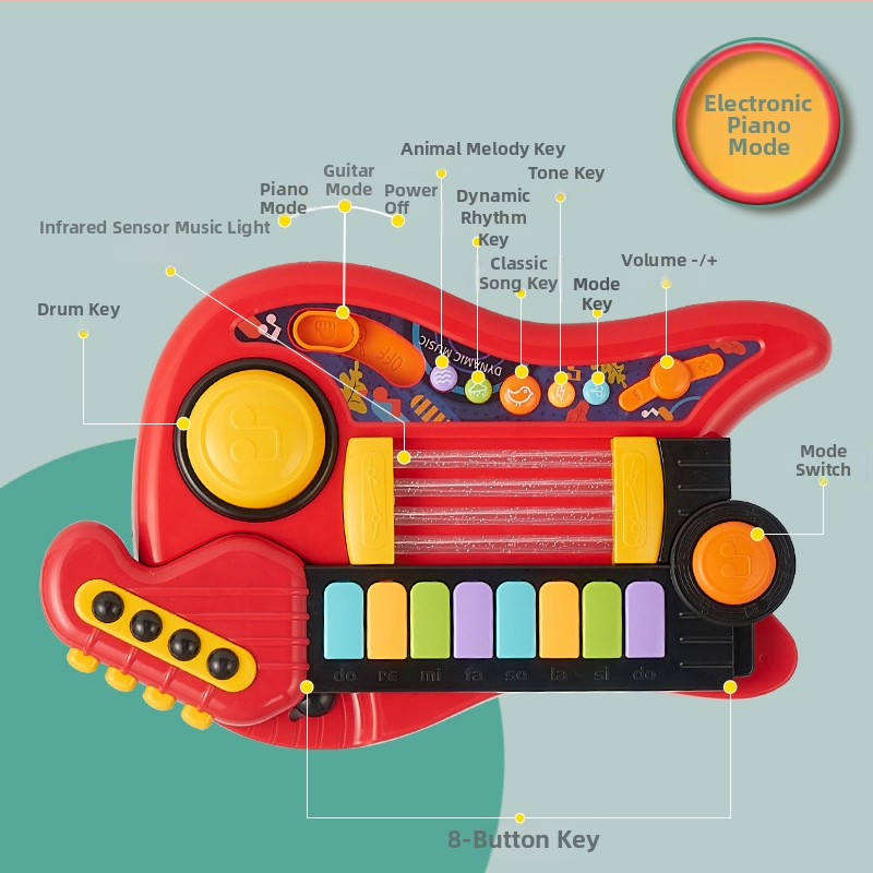 Dječja glazbena gitara-gračka, prijenosna i sklopiva, interaktivni plastični instrument za rani razvoj (4–6 godina)