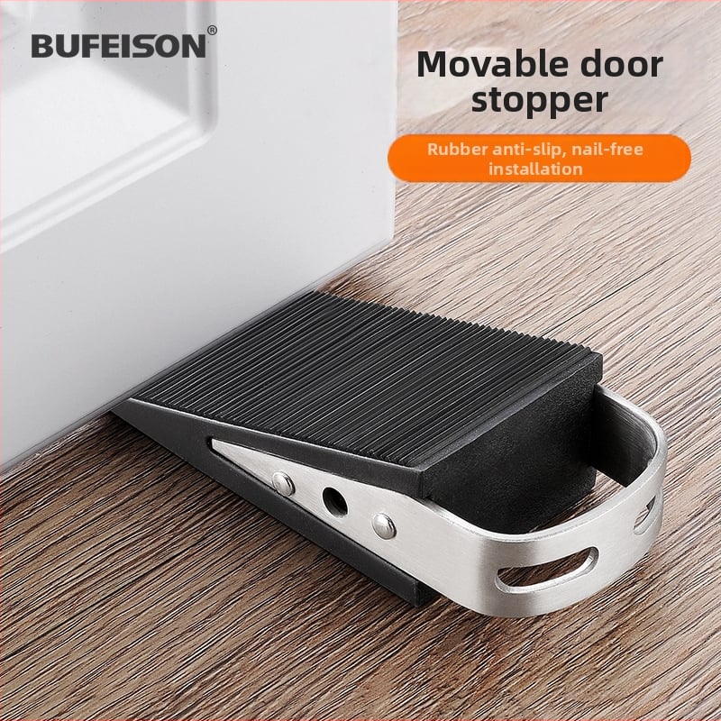 Plug pentru ușă, montat pe podea — cauciuc și oțel inoxidabil 304, finisaj periat, model BF-A933-SS, protecție împotriva vântului