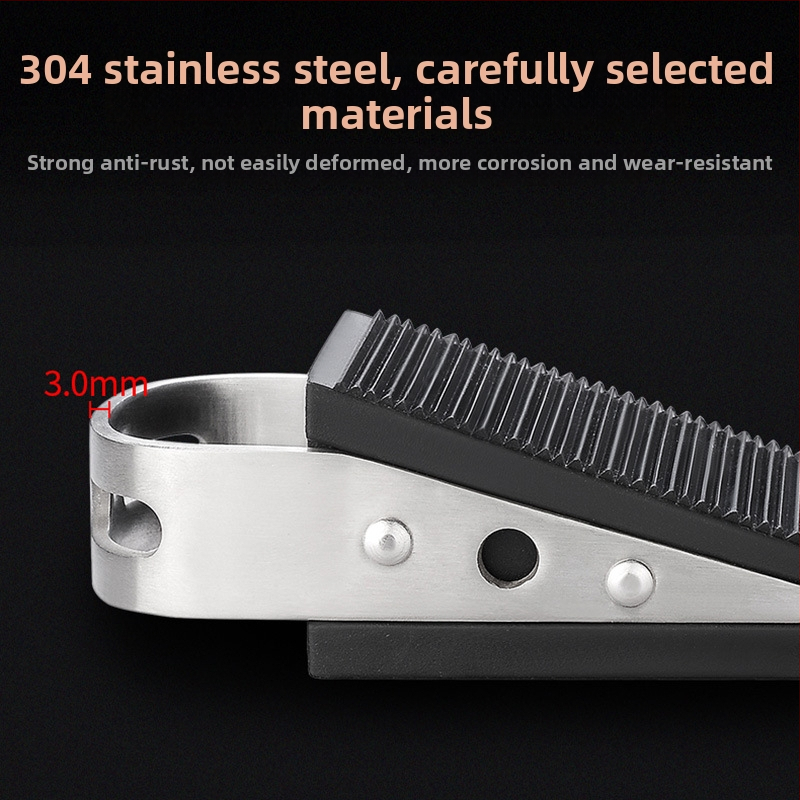 Plug pentru ușă, montat pe podea — cauciuc și oțel inoxidabil 304, finisaj periat, model BF-A933-SS, protecție împotriva vântului