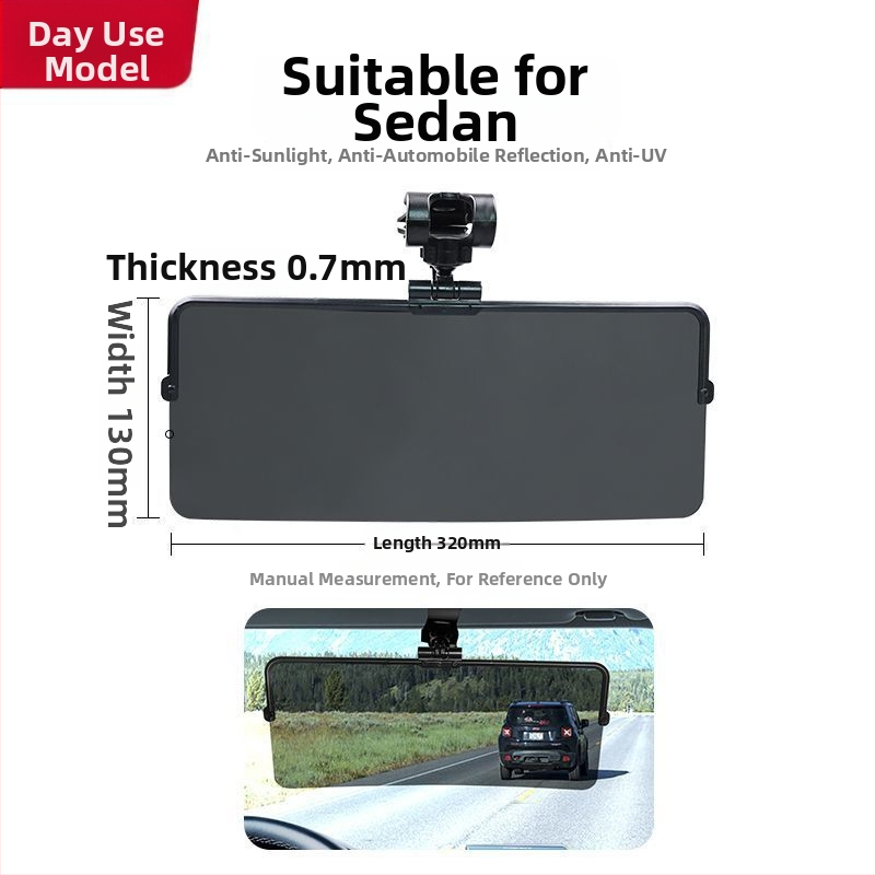 Oglindă auto anti-orbire zi/noapte, parasolar auto, din plastic, montaj încorporat, compatibil universal