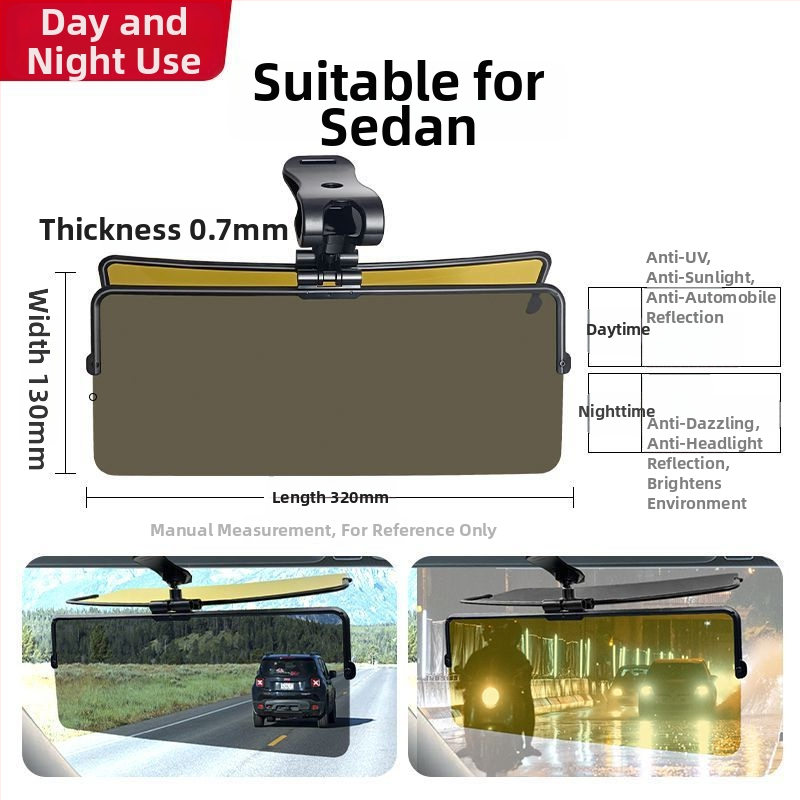 Oglindă auto anti-orbire zi/noapte, parasolar auto, din plastic, montaj încorporat, compatibil universal