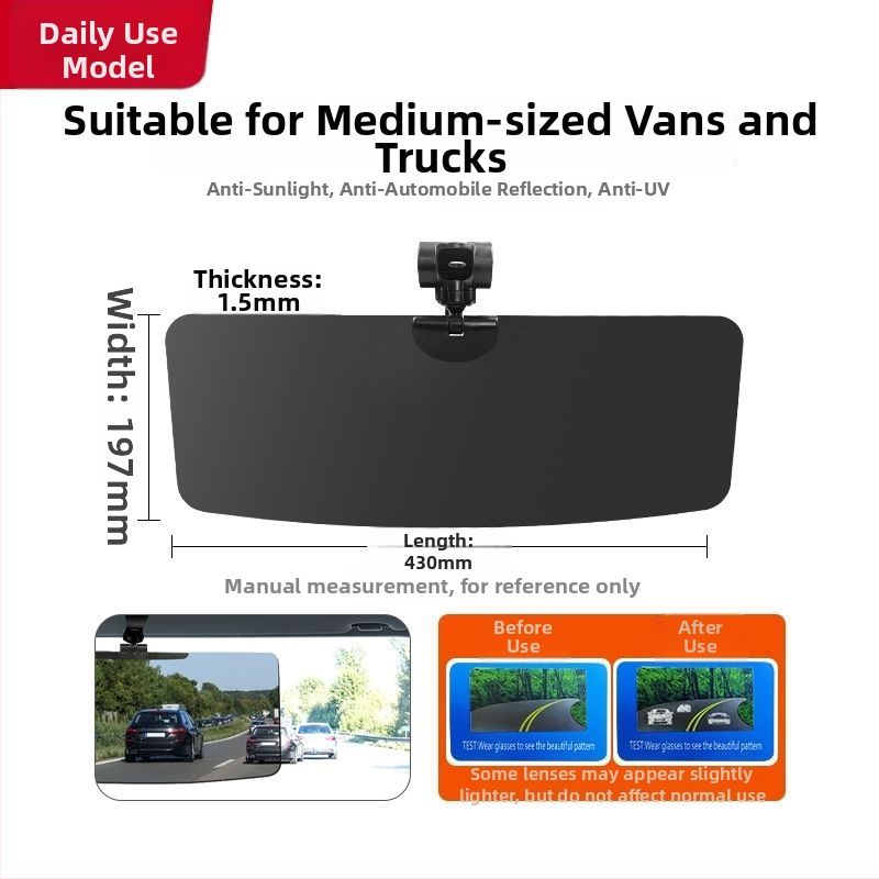 Oglindă auto anti-orbire zi/noapte, parasolar auto, din plastic, montaj încorporat, compatibil universal