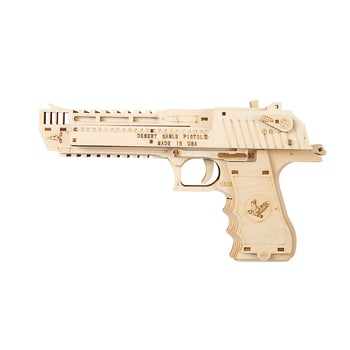 Pistol cu bandă elastică Desert Eagle din lemn – puzzle 3D de asamblat, DIY, desene personalizabile, jucărie educațională din lemn pentru 7–14 ani