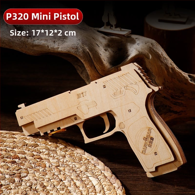 Pistol cu bandă elastică Desert Eagle din lemn – puzzle 3D de asamblat, DIY, desene personalizabile, jucărie educațională din lemn pentru 7–14 ani