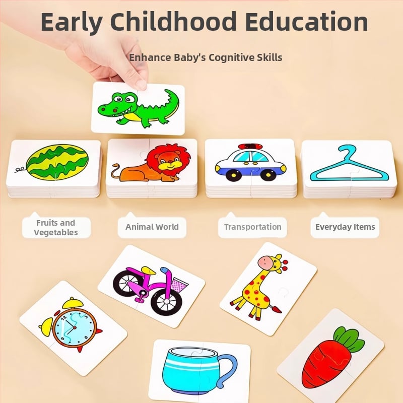 Set educațional de carduri-puzzle 3D pentru învățare timpurie - carduri din hârtie, ambalate în cutie - pentru copii 4-6 ani - unisex - Brand Qiwang