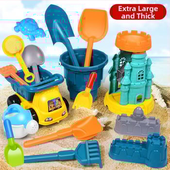 Set de jucării pentru plajă pentru copii: unelte din plastic pentru nisip, inclusiv o lopățică și o găleată; joacă în nisip; ambalaj într-o pungă din plasă; potrivit pentru 4–6 ani.
