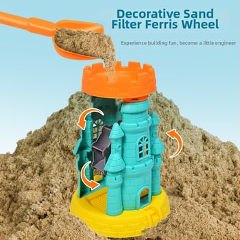 Set de jucării pentru plajă pentru copii: unelte din plastic pentru nisip, inclusiv o lopățică și o găleată; joacă în nisip; ambalaj într-o pungă din plasă; potrivit pentru 4–6 ani.