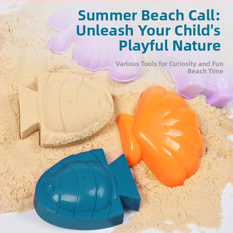 Set de jucării pentru plajă pentru copii: unelte din plastic pentru nisip, inclusiv o lopățică și o găleată; joacă în nisip; ambalaj într-o pungă din plasă; potrivit pentru 4–6 ani.