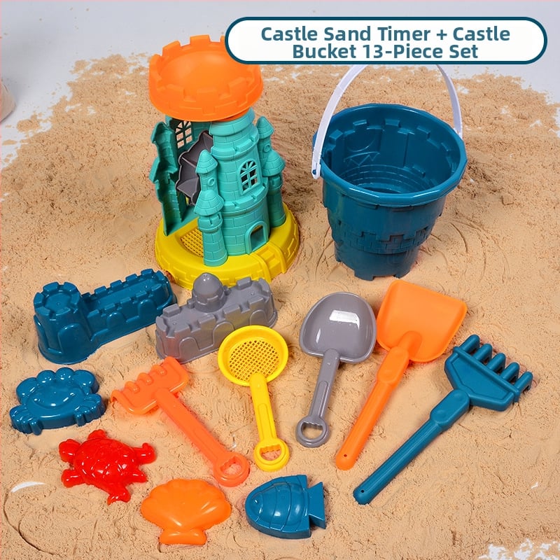 Set de jucării pentru plajă pentru copii: unelte din plastic pentru nisip, inclusiv o lopățică și o găleată; joacă în nisip; ambalaj într-o pungă din plasă; potrivit pentru 4–6 ani.