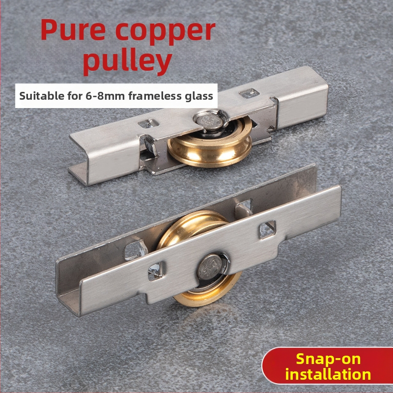 Rulă pentru uși culisante din sticlă – set 4 bucăți, oțel inoxidabil, model 1j3c03-8mm, balcoane fără ramă cu role în canelură de cupru