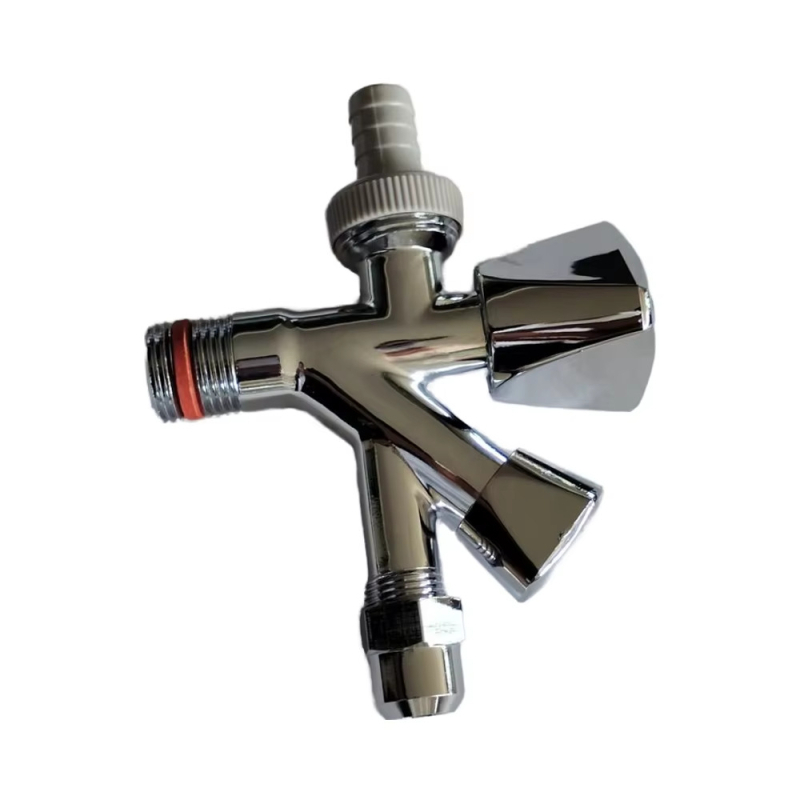 Valvă unghiulară multifuncțională din alamă - cinci direcții, manual, 1/2×3/4×3/8, pentru baie și bucătărie