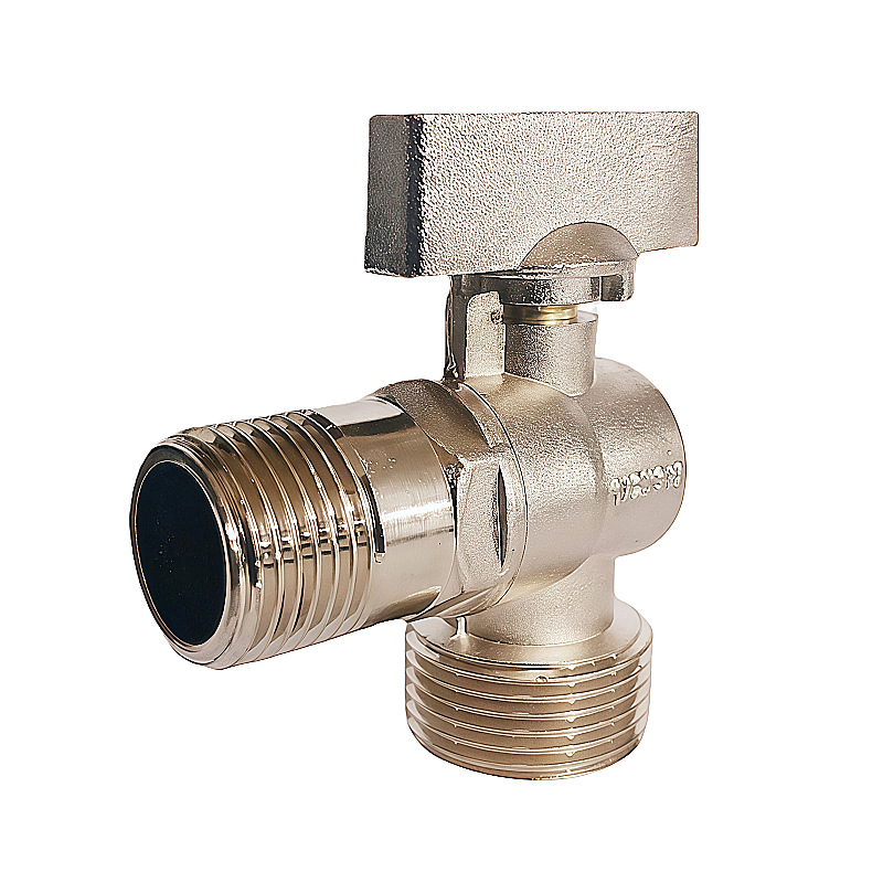 Kutni vodovodni ventil od zinkovog legura, navoji 1/2×3/4, radna temperatura 10–80°C, unutarnji promjer 20×25 mm