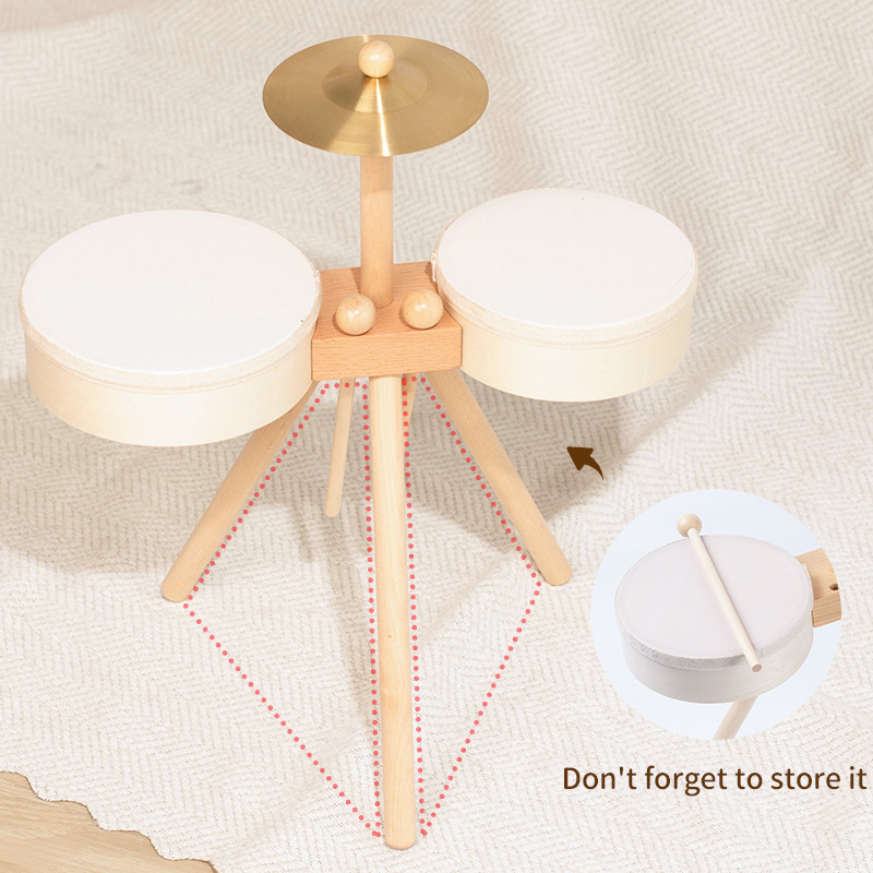 Set de tobe cu pedale din lemn pentru copii 4–6 ani, bază rotundă din lemn cu suport, Jucărie muzicală de percuție Montessori